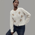 Women's Knitted Cardigan with Floral Embroidery