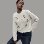 Women's Knitted Cardigan with Floral Embroidery