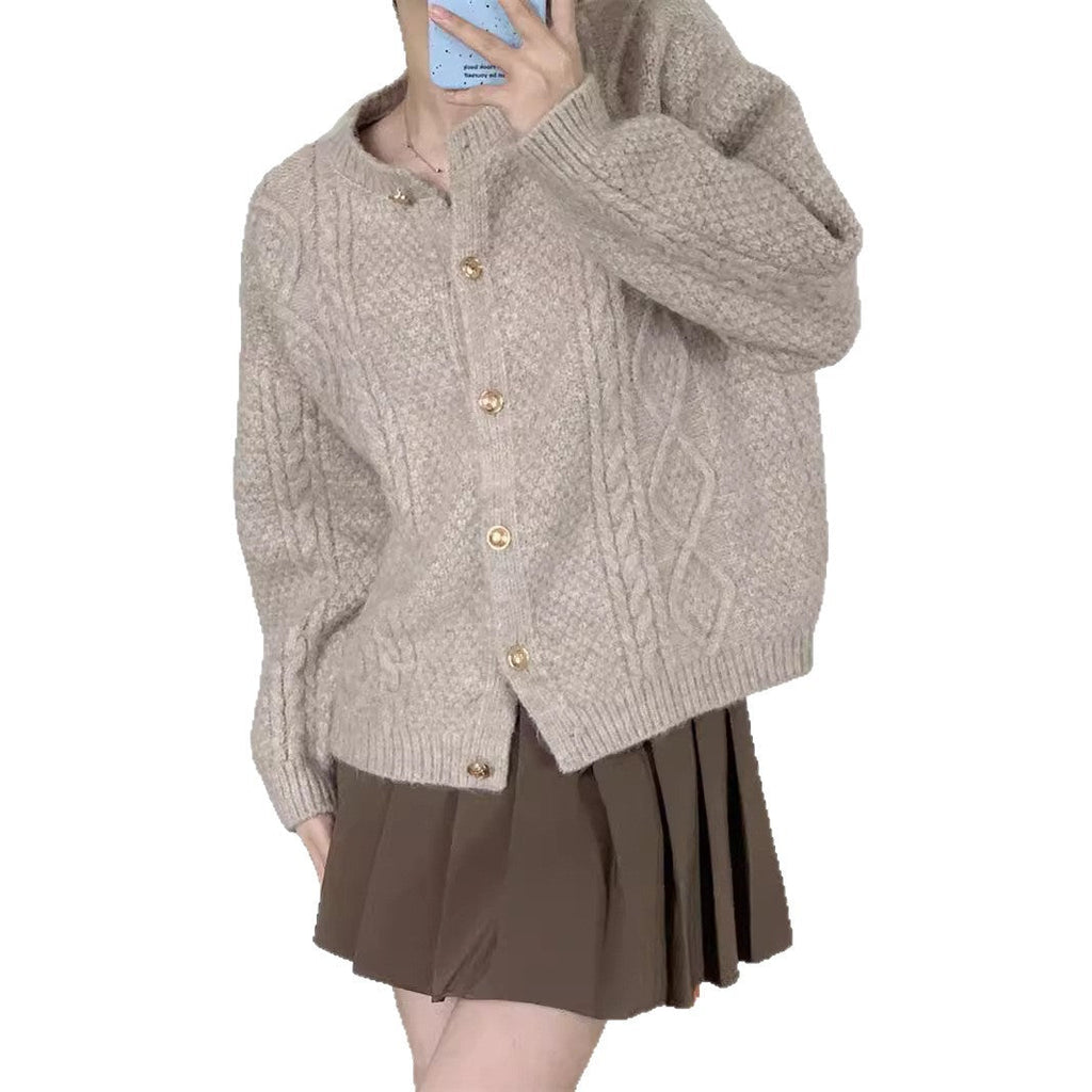 Women's Patterned Cardigan with Gold Buttons and Wide Cut