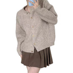 Women's Patterned Cardigan with Gold Buttons and Wide Cut