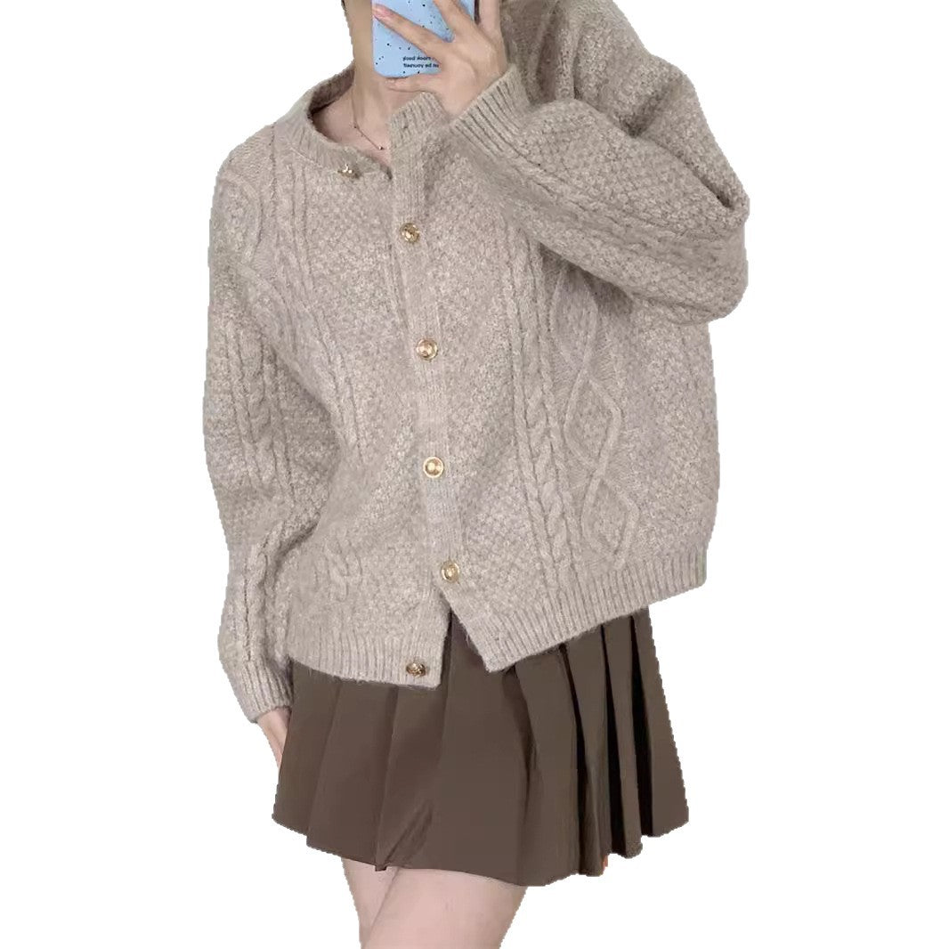 Women's Patterned Cardigan with Gold Buttons and Wide Cut