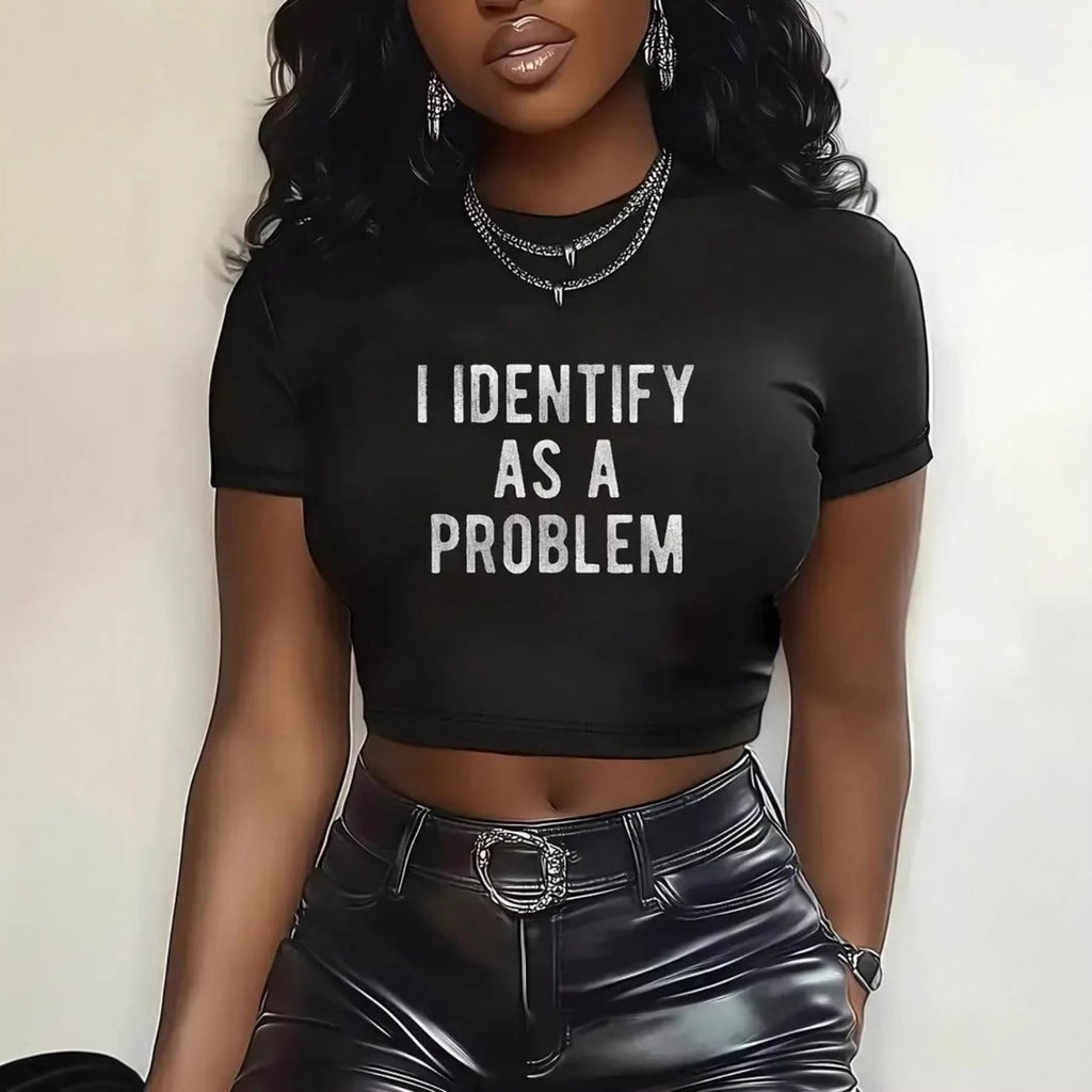 Women's Crop T-Shirt with Creative Slogan