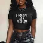 Women's Crop T-Shirt with Creative Slogan