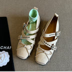 Women's Ballet Flats with Decorative Strap and Pleated Design