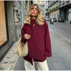 Women's Elegant Oversized Jacket with High Collar and Pockets