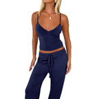 Women's Casual Two-Piece Set with Spaghetti Strap Top and Wide Pants