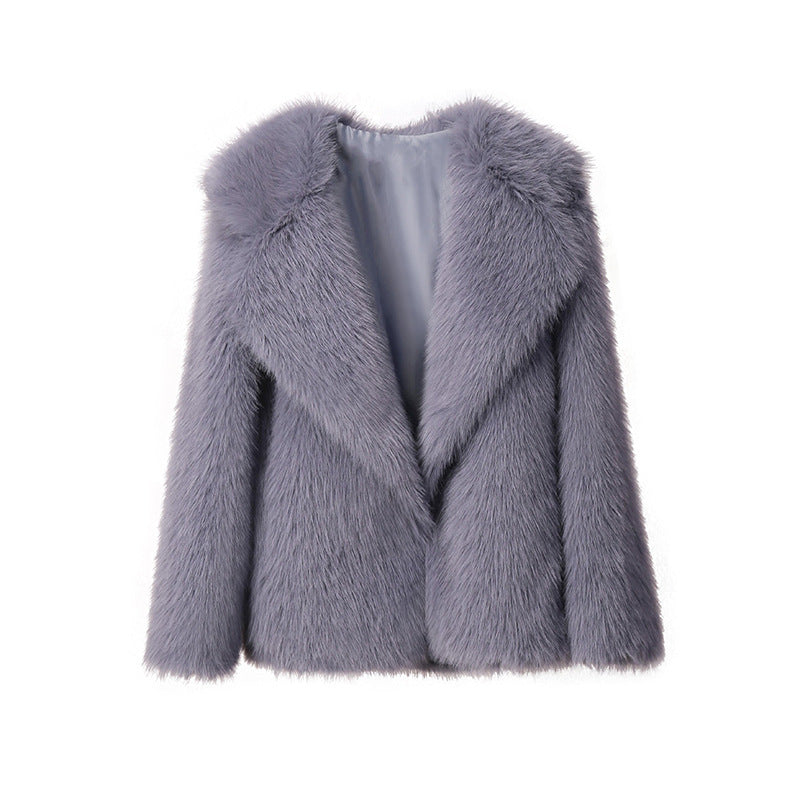 Elegant Faux Fur Jacket with Large Collar