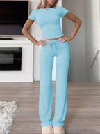 Women's Casual Lounge Set with Fitted Top and Comfortable Pants