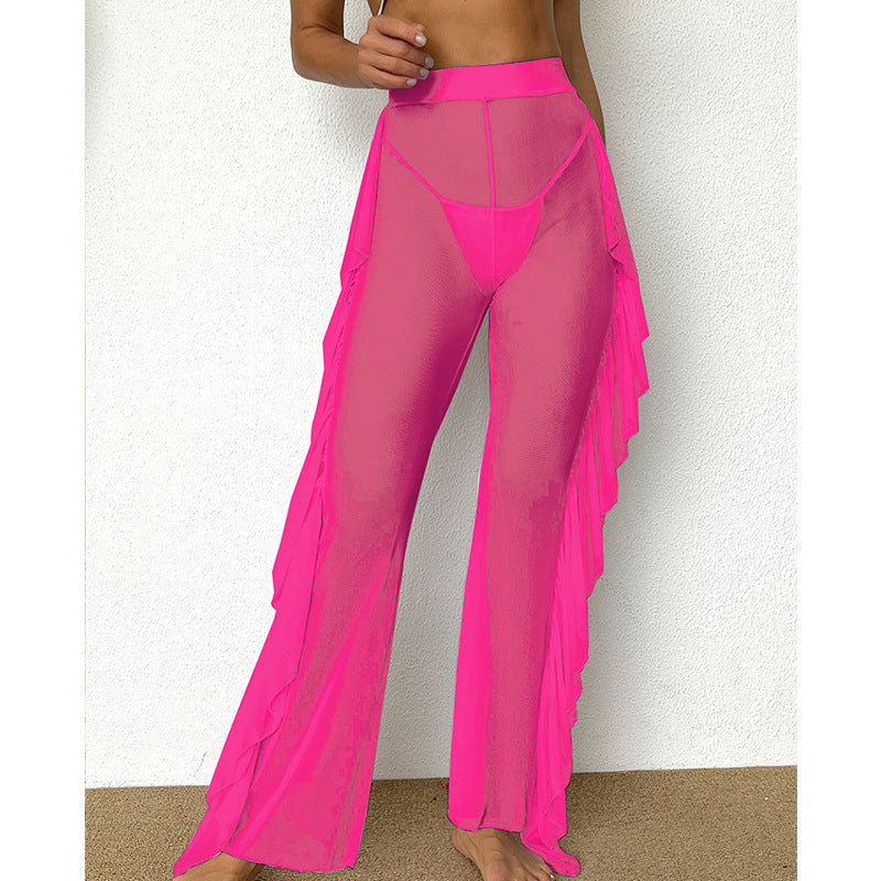 Women's Elegant Beach Pants with Ruffle Details
