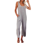 Women's Jumpsuit with Button Placket and Practical Pockets