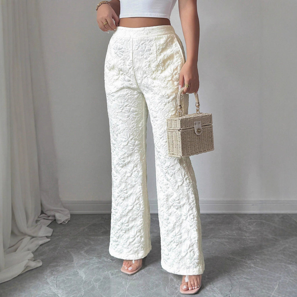 Women's Elegant High-Waisted Floral Trousers