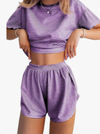 Women's Casual Striped Set with Wide T-Shirt and Shorts