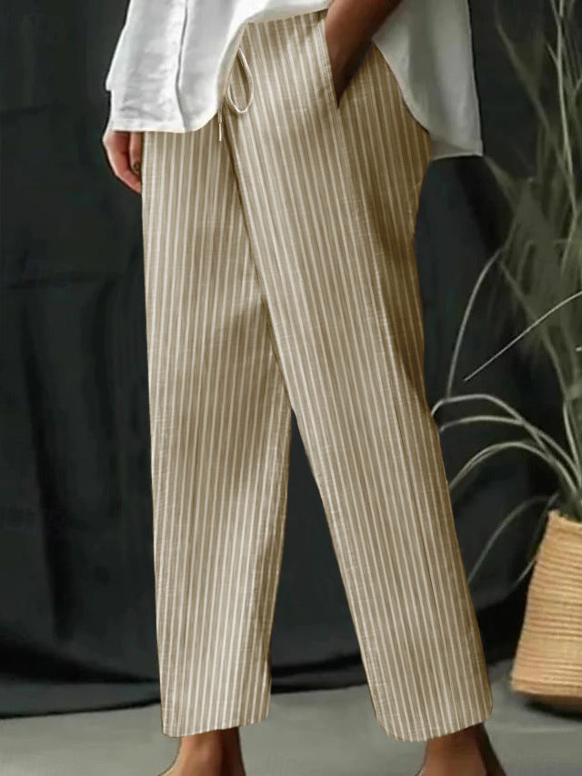 Women's Striped Casual Pants with Comfortable Waistband