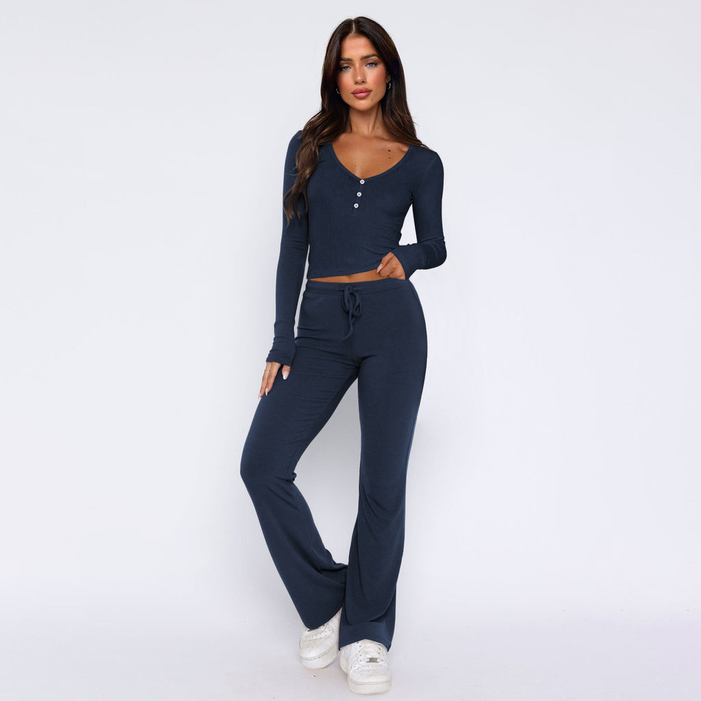 Women's Comfortable Button-Down Top and Loose Pants Set
