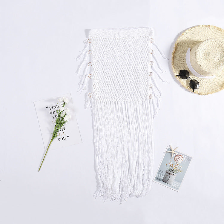 Women's Crochet Beach Poncho with Fringe and Shell Details