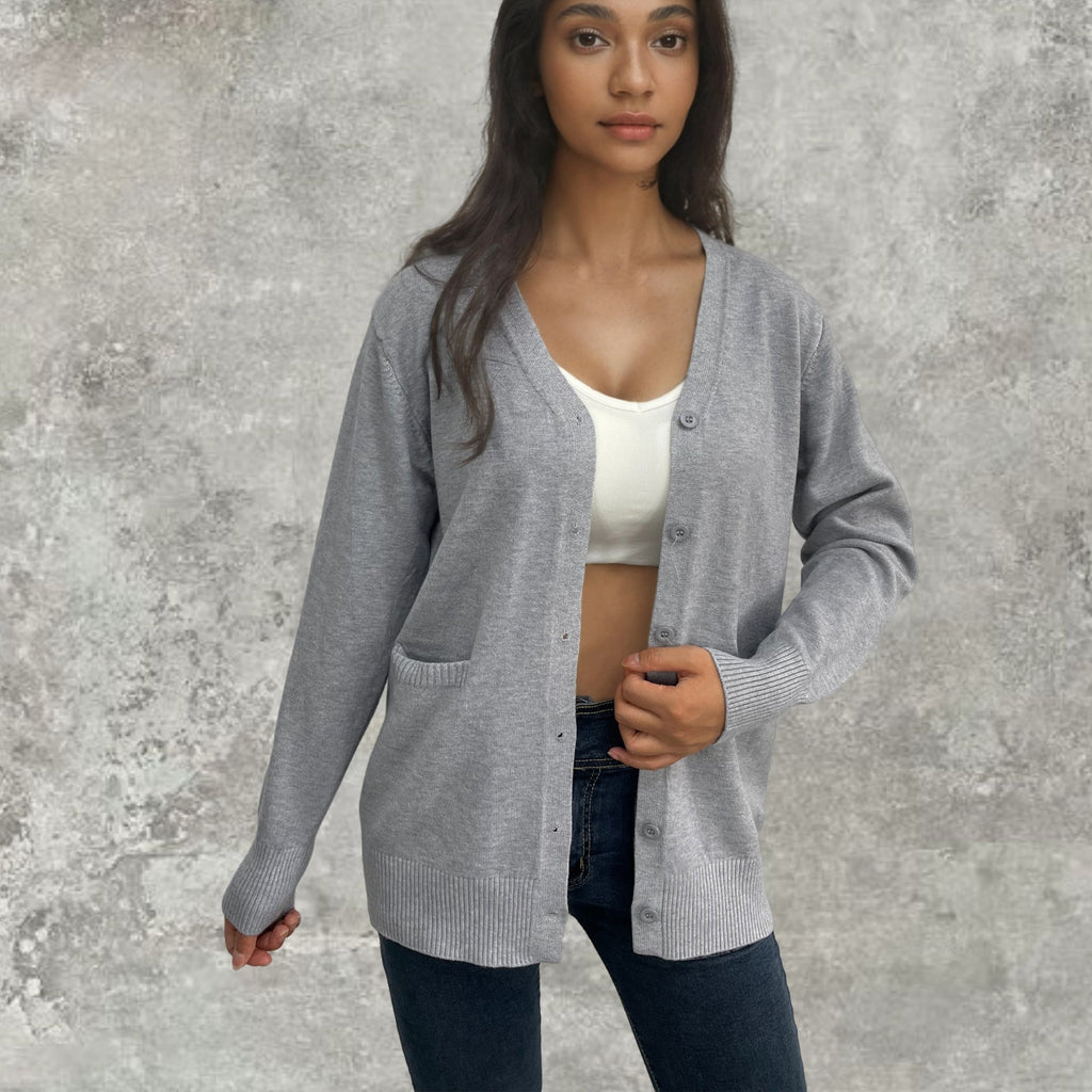 Women's Elegant Cardigan with Pockets and Button Placket