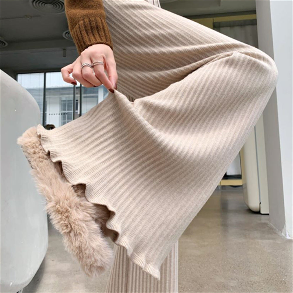 Women's Flowing Knit Pants with Soft Material and Elegant Hem
