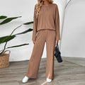 Women's Cozy Knit Set with Wide Leg and Button Placket