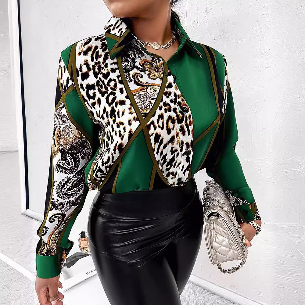 Women's Blouse in Eye-Catching Pattern Mix with Luxurious Accents