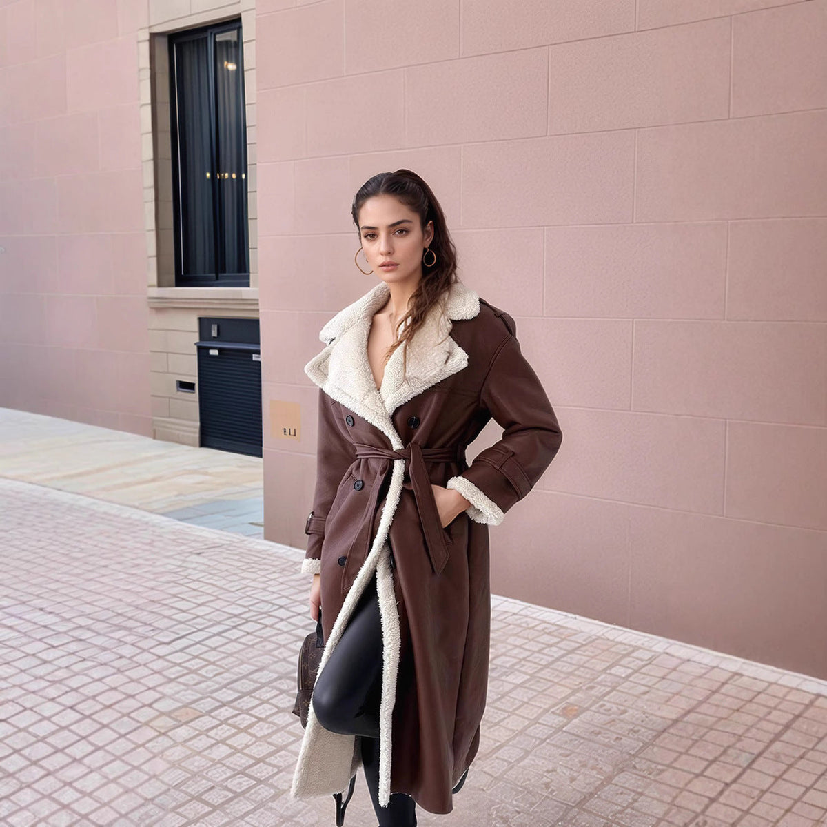 Women's Lined Long Coat with Chic Collar