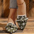 Women's Ballet Flats with Bow and Geometric Pattern
