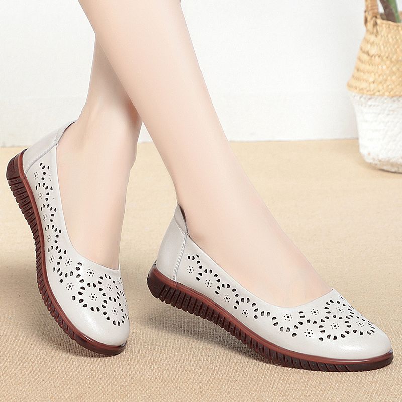 Women's Ballet Flats with Breathable Perforated Pattern and Flexible Sole