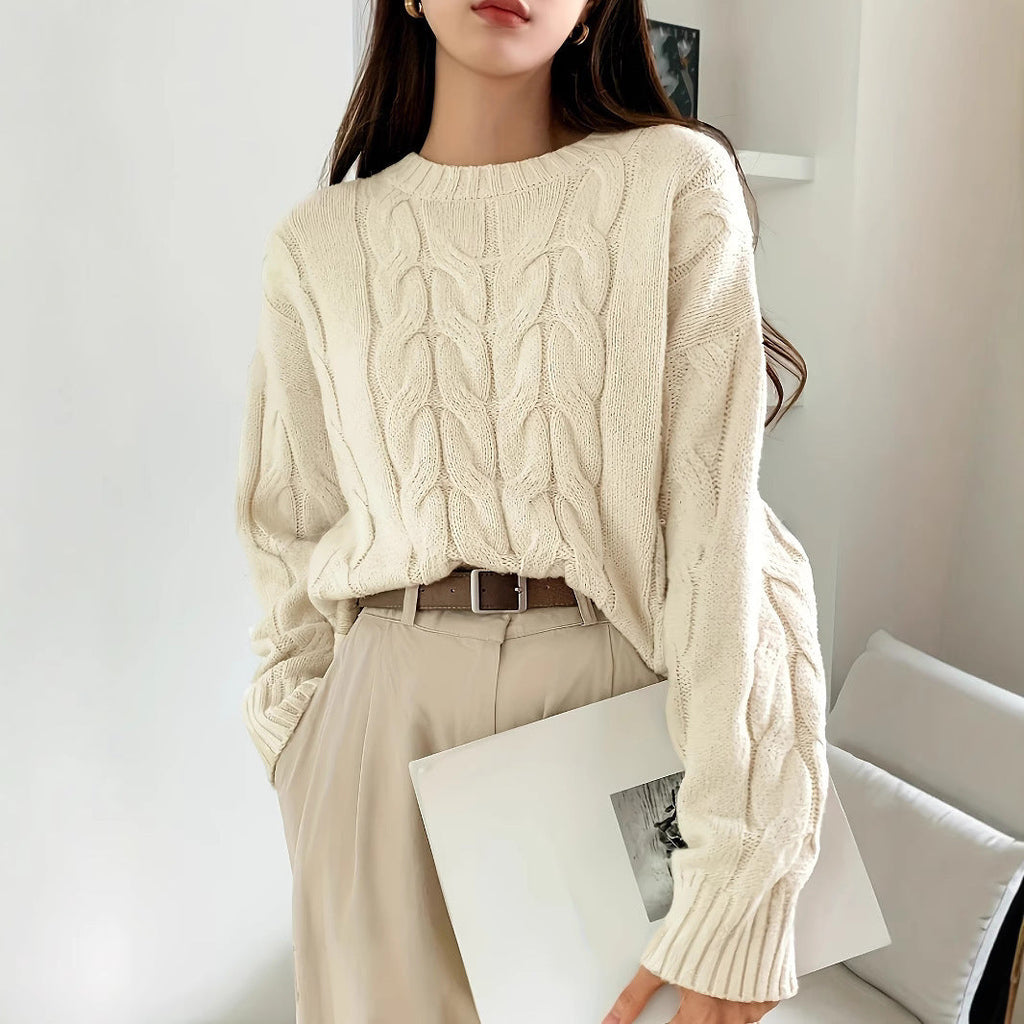 Patterned Knit Sweater with Voluminous Sleeves