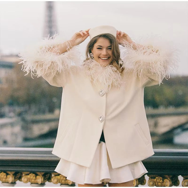 Elegant Women's Faux Fur Jacket with Glamorous Button Details