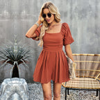 Women's Airy Jumpsuit with Square Neck and Puff Sleeves