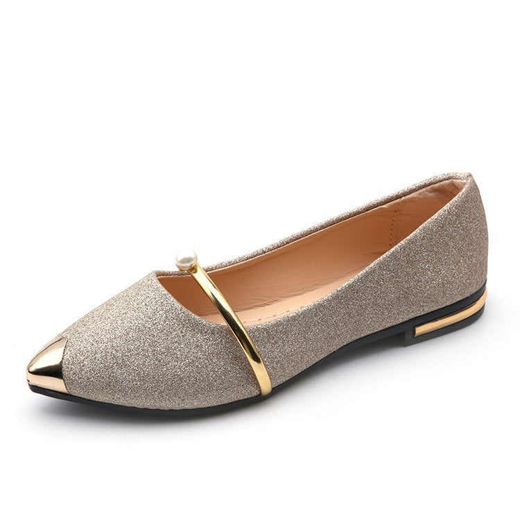 Women's Ballet Flats with Sparkling Glitter Material and Elegant Appliqué