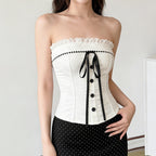 Women's Bustier Top with Ruffled Hem and Button Details