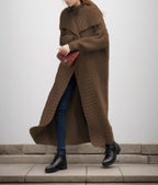 Women's Large Knit Coat with Voluminous Sleeves and Modern Cut