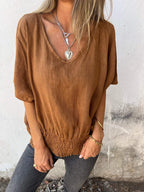 Women's Casual Blouse with Elastic Ruffled Hem