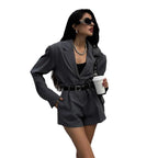 Women's Blazer Short Suit with Waist Belt