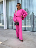 Women's Elegant Two-Piece Set with Oversized Blouse and Wide Pants