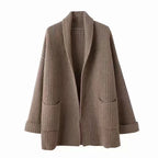 Women's Chunky Knit Cardigan with Elegant Lapels and Waist Belt