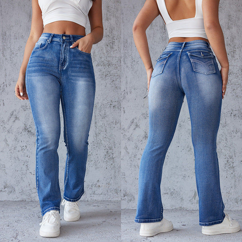 Women's Bootcut Jeans with High Waistband and Stretch