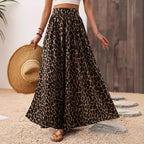 Women's Maxi Skirt with Leopard Print and Elastic Waistband