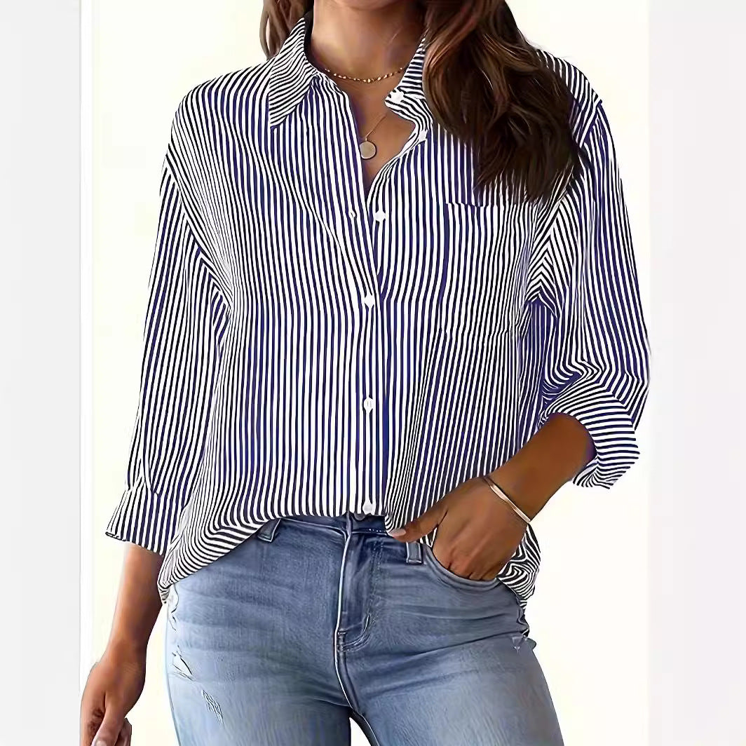 Women's Shirt with Modern Striped Pattern and Comfortable Fit