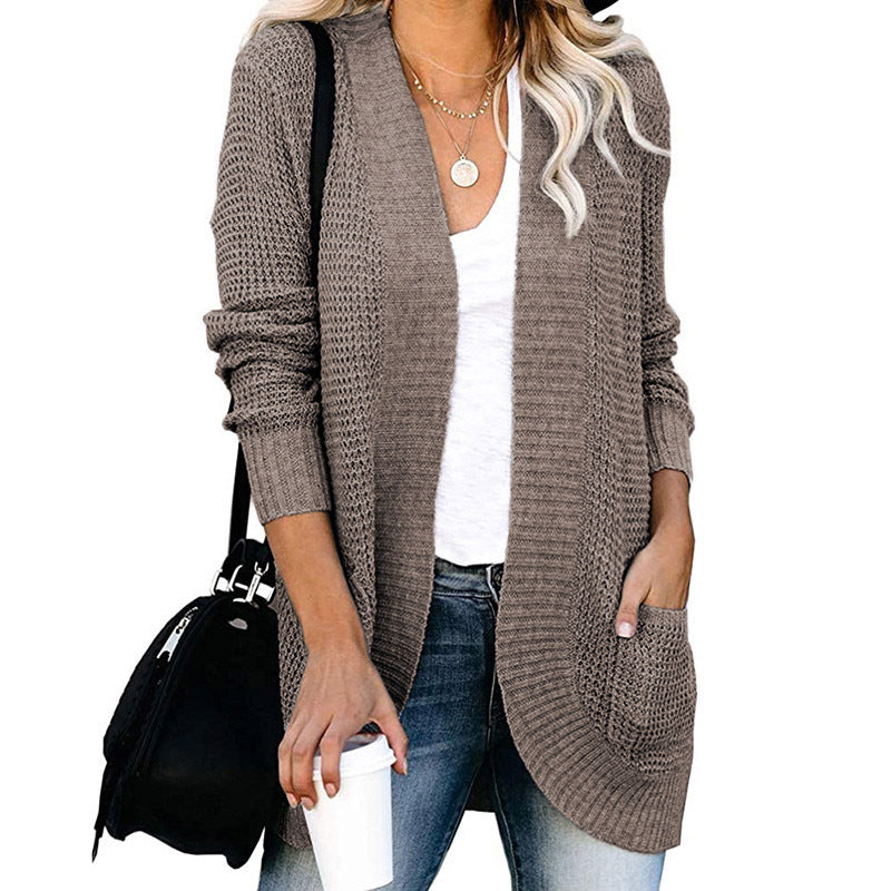 Women's Casual Knit Coat with Pockets and Open Front