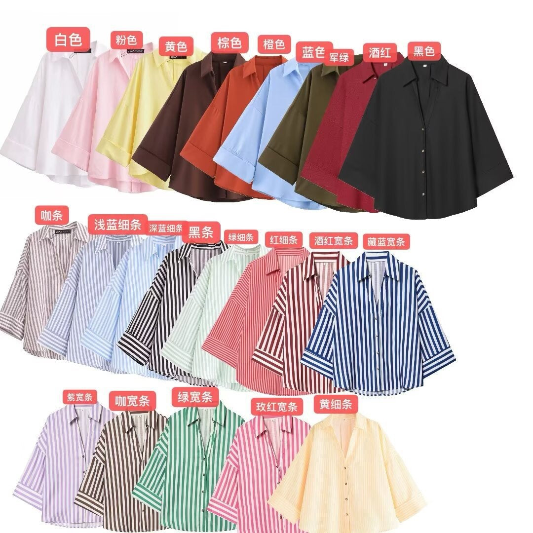 Women's Shirt Blouse with Casual Cut and Elegant 3/4 Sleeves