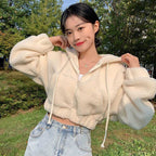 Women's Cropped Fleece Jacket with Full Zip and Elastic Cuffs