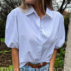Women's Blouse with Puff Sleeves and Classic Collar