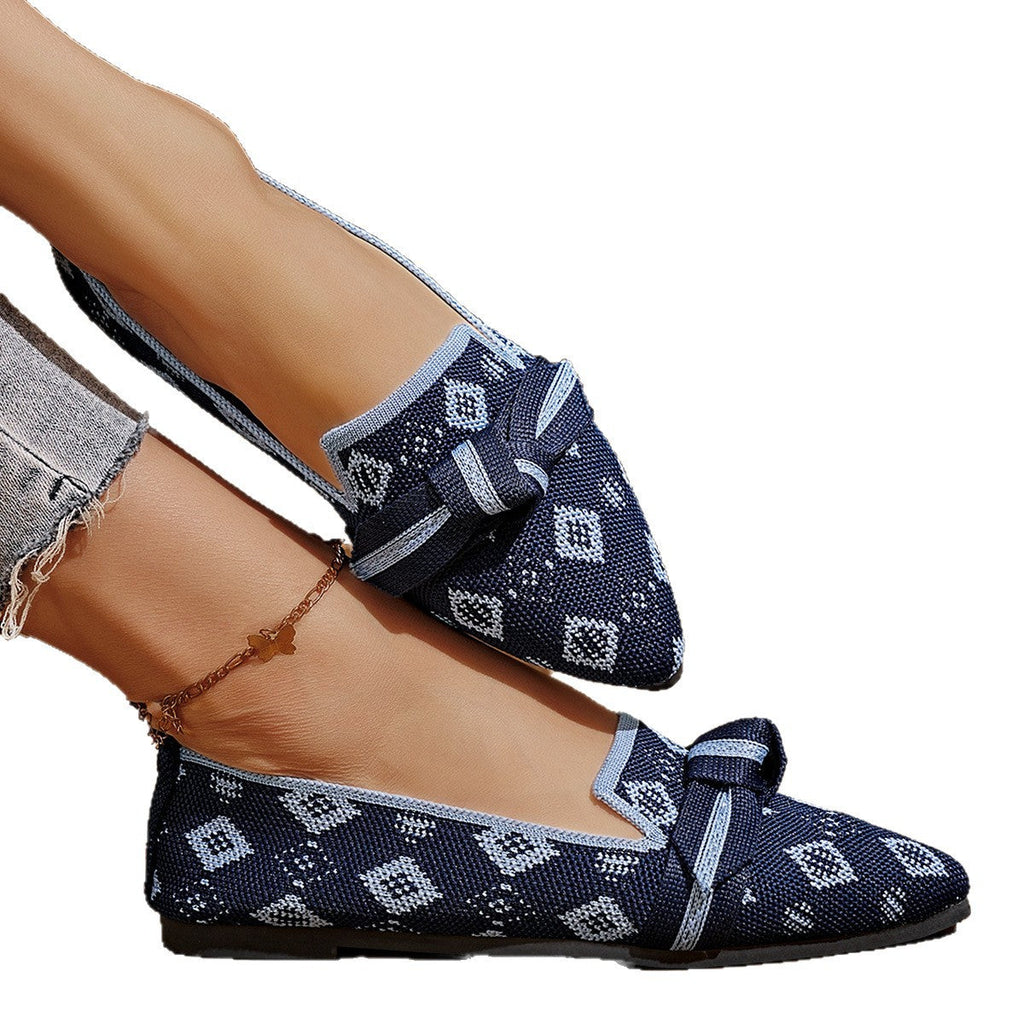 Women's Ballet Flats with Bow and Geometric Pattern