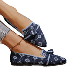 Women's Ballet Flats with Bow and Geometric Pattern