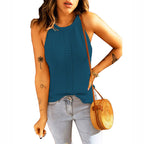 Women's Sleeveless Ribbed Knit Top with Cutout Detail
