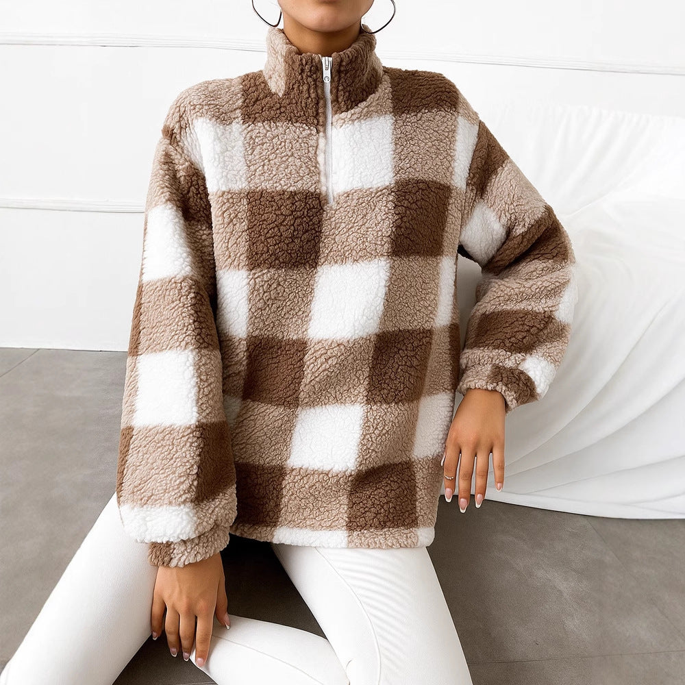 Women's Fleece Pullover with High Collar and Full-Length Zipper