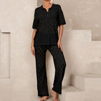 Elegant Knit Suit with Diamond Pattern