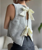 Women's Sleeveless Knit Vest with Back Bows