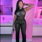 Women's Elegant Mesh Jumpsuit with Racerback